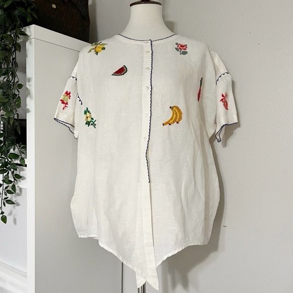 Anthropologie Intropia Needlepoint‎ Embroidered Fruit Blouse Size Small - Picture 5 of 12